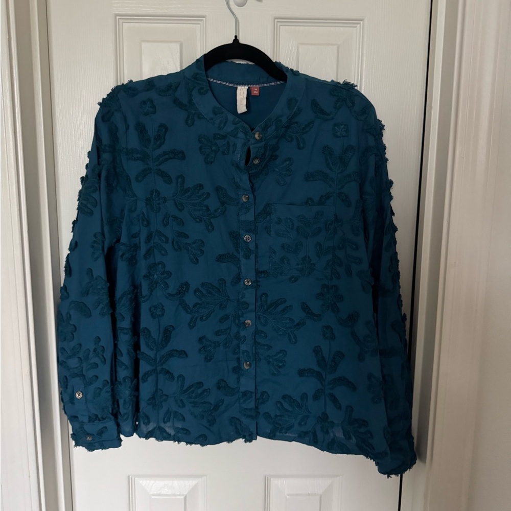 Pilcro Teal Embroidered Blouse Size XS